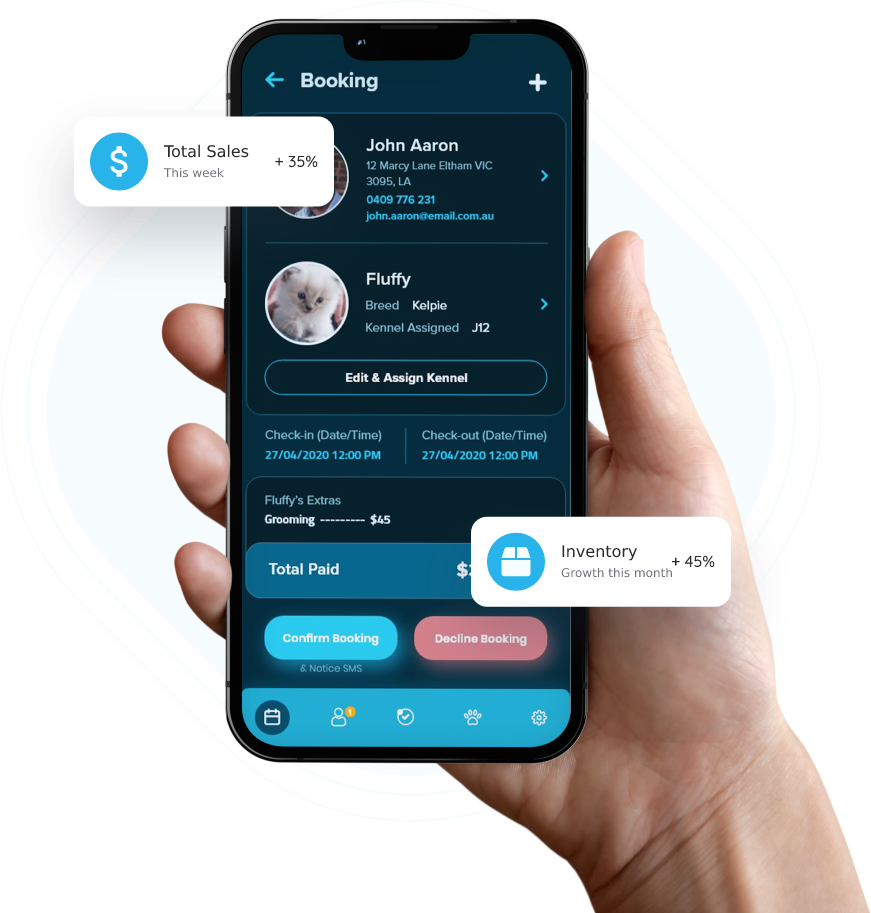 PetConnect mobile app interface showcasing grooming management features
